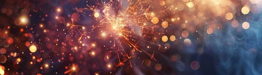 Sparkling fireworks display in the night sky, cosmic galaxy, glowing, festive, holiday celebration background image, New Year, Christmas, 4k HD wallpaper, background, generated by AI.Sparkling firewor