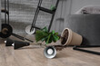 © Pixel-Shot - Overturned flowerpot with lamp on floor in messy room, closeup