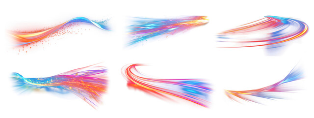 Light streak effect png element set on transparent background