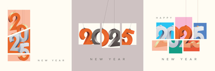 Wall Mural - 2025 new year square template with modern art hanging number background. Happy new year 2025