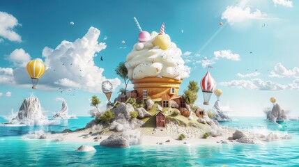 Wall Mural -  making ice cream, hot air, Illustration, island, panoramic photo