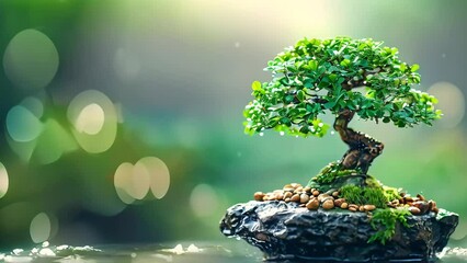 bonsai tree with dew in the background