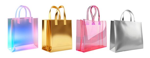 Sticker - 3d shopping bags png element set on transparent background