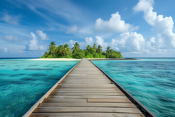 Wall Mural - Jetty leading to a tropical island on the maldives


