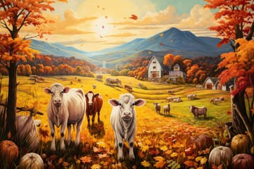 Wall Mural - Farm animals - Generative AI