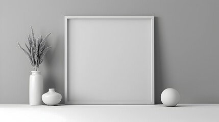 Wall Mural - Minimalist White Frame with Clean Lines and Grey Background for Professional Presentations