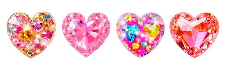 Wall Mural - heart shape gems png element set on transparent background