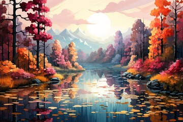 Canvas Print - Autumn lakes - Generative AI