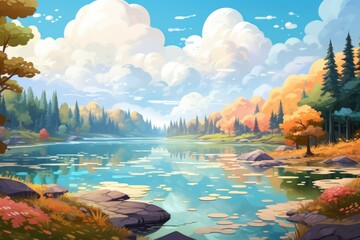 Wall Mural - Autumn lakes - Generative AI