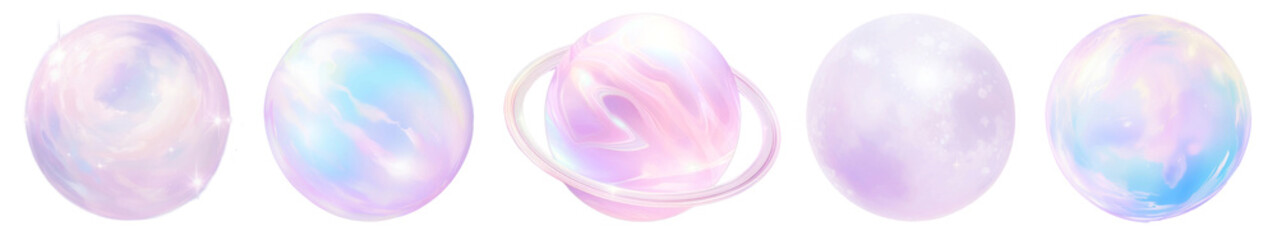 Wall Mural - pastel planet 3d png element set on transparent background