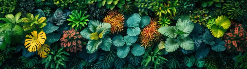 Behold the tropical plants from a top-down perspective, where the lush foliage seems to stretch out endlessly, creating a verdant sea of green that stretches to the horizon.