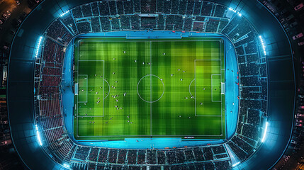 Wall Mural - An aerial view of the illuminated football field