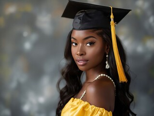 Wall Mural - A beautiful black woman in a graduation gown.
