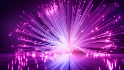 Wall Mural - A mesmerizing abstract image featuring a burst of pink and purple fiber optic lights. The dynamic radiance and vibrant colors evoke a sense of technology, innovation, and futuristic aesthetics. 