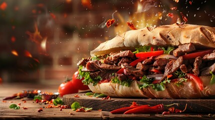 Canvas Print - Wrap Sandwich with Chicken Fajita: Close-Up