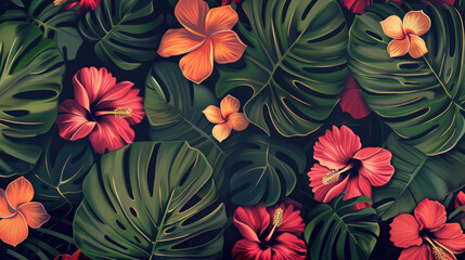 Wall Mural - Elegant Exotic Floral Pattern for Textile and Decor