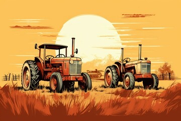 Wall Mural - Vintage tractors - Generative AI