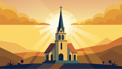 The church steeple serving as a beacon of hope and salvation in the early morning light.. Vector illustration