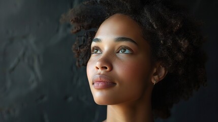 Poster - woman with a serene expression on her face, standing in quiet contemplation as she reflects on the impact of her professional endeavors and the legacy she hopes to leave behind