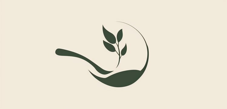 A sleek, modern logo with a spoon and a single leaf forming a circular pattern.