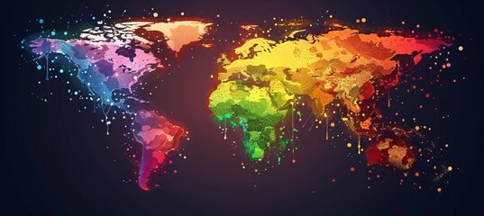 Sticker - Colorful glow world map. LGBT pride gender equality wallpaper. Generative AI technology.	
