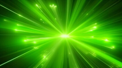 Wall Mural - A captivating abstract image showcasing a green burst of light with radiating beams. The vibrant glow and dynamic lines evoke a sense of energy, speed, and technological advancement. 