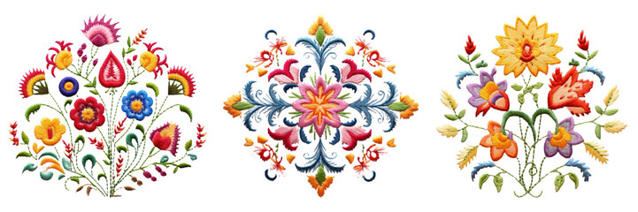 Canvas Print - flowe in embroidery style set