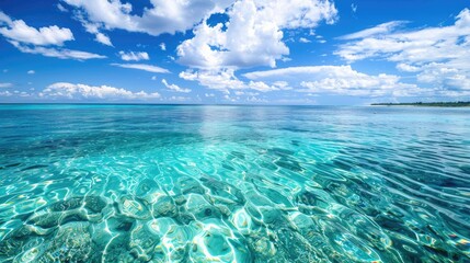 Wall Mural - A picturesque sight of crystal clear ocean on a sunny day