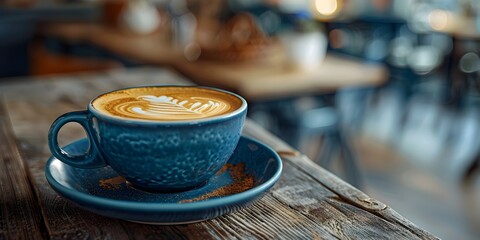 Wall Mural - Cozy Cappuccino Moment on Rustic Wooden Table