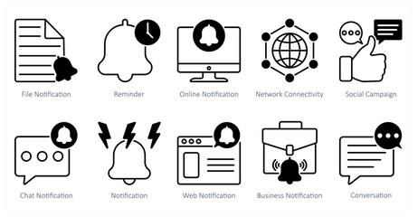 A set of 10 seo icons as file notification, reminder, online notification