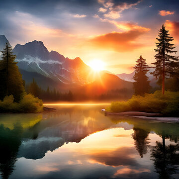 sunrise over the lake sunset, lake, water, landscape, sky, nature, sunrise, river, reflection, tree, sun, beautiful, morning, clouds, cloud, evening, trees, blue, forest, dawn, dusk, summer, pond, fog