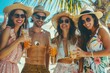 © Lubos Chlubny - Group of friends drinking cocktails at party on luxury resort. Summer vacation concept.