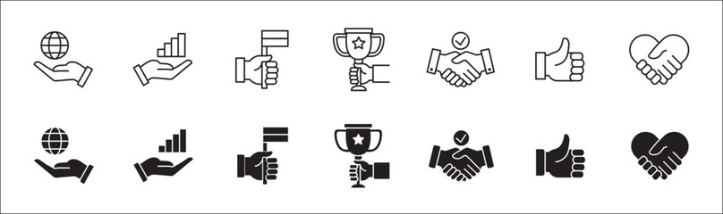 Wall Mural - Business insight icon set. Entrepreneurship icons. Success symbol collection. Included icons of reward, profit, trophy, global market, hand holding key, medal, agreement . Vector isolated on white.