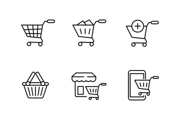 Wall Mural - set of shopping cart icons with black line style on a white background