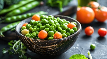 The Idea of Eating Well with Fresh Veggies Green Peas in Bowl