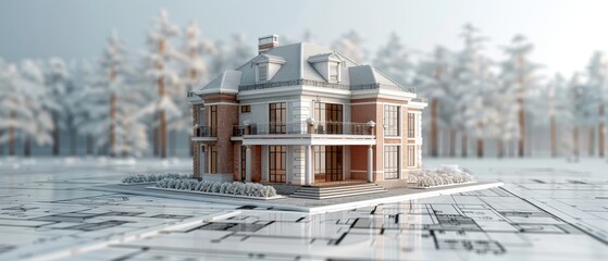 Wall Mural - 3d blueprint of a house with isolated background 