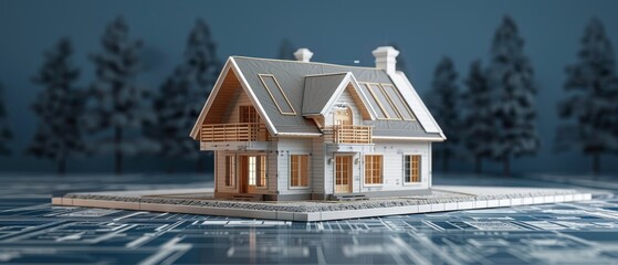 Wall Mural - 3d blueprint of a house with isolated background 