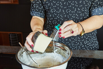 Poster - Making a pie in your home kitchen from several types of cheeses, mozzarella, tsfati and others