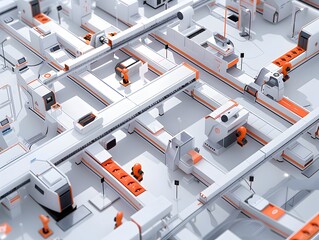 Canvas Print - Illustration of Developing interconnected, flexible manufacturing systems that can adapt to changing production demands in real-time. Ai Generate.