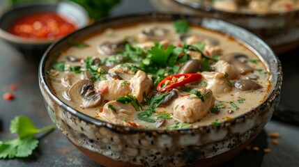 Poster - A bowl of soup with a lot of spices and herbs