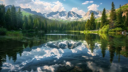 Wall Mural - mirror-like lake surrounded image