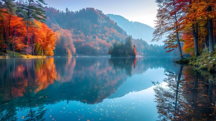 Poster - serene lake view autumn img