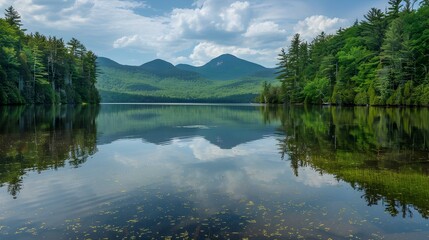 Wall Mural - mirror-like lake surrounded pic