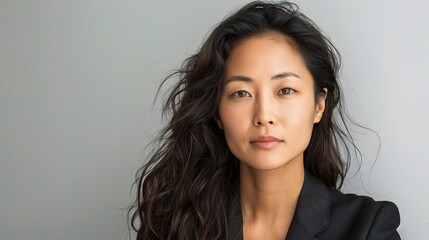 Poster - Asian business woman sitting confidently at her desk