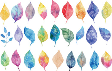 Wall Mural - Set of watercolor colorful leaves clipart for design