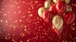 © Seksan - Celebration party banner background with red, gold balloons, carnival, festival or birthday balloon red background, red celebration background template