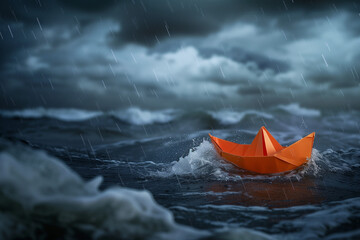 Wall Mural - Paper boat in the stormy sea