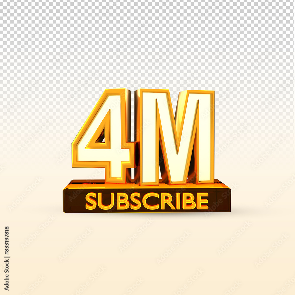 Golden 4M isolated on PNG background. 4M 3d. Thank you for 4 Million ...