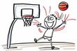 © Starlight - Cartoon cute doodles of a stickman playing basketball with a hoop and a ball, Generative AI