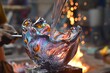 © crescent - The abstract flow of molten glass being blown into a beautiful vase